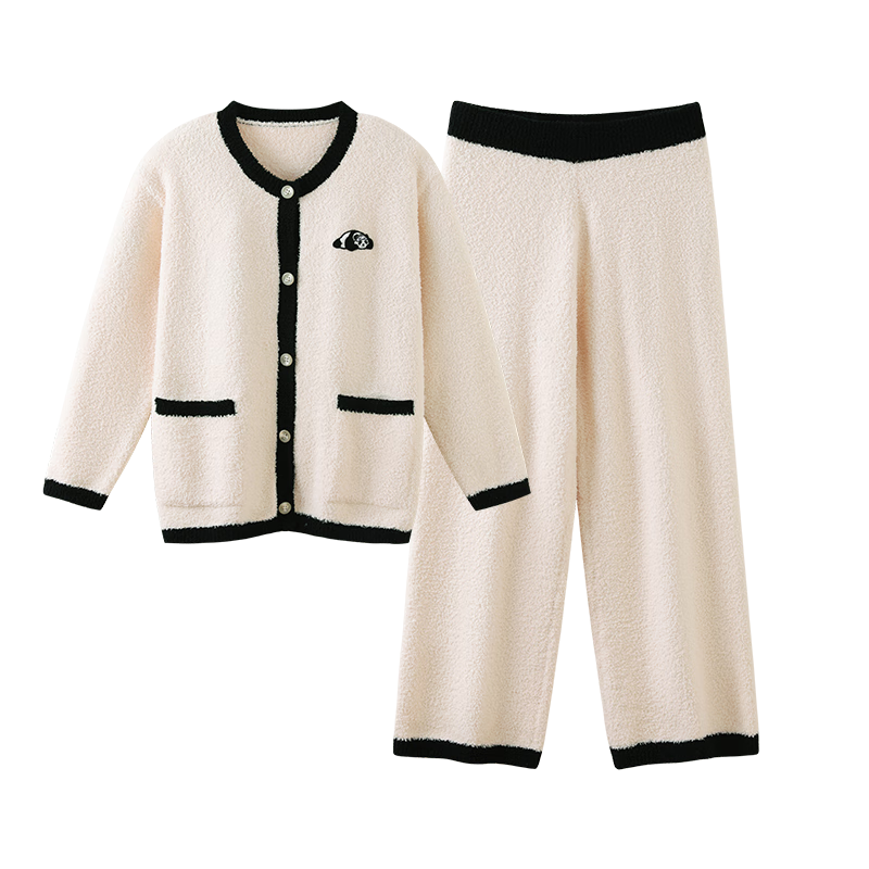 静韵【深睡衣70】超柔软熊猫趴趴防静电睡衣女秋冬半边绒家居服