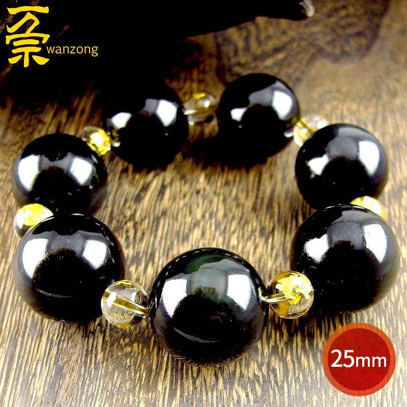 万宗七星阵黑曜石手链男道教手串大单颗25mm串珠十二生肖 守护隔珠