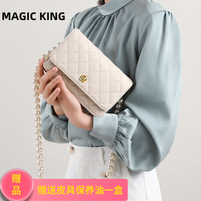 magic king香港mk女包包包小香风包包女包斜挎包链条包小包 白色