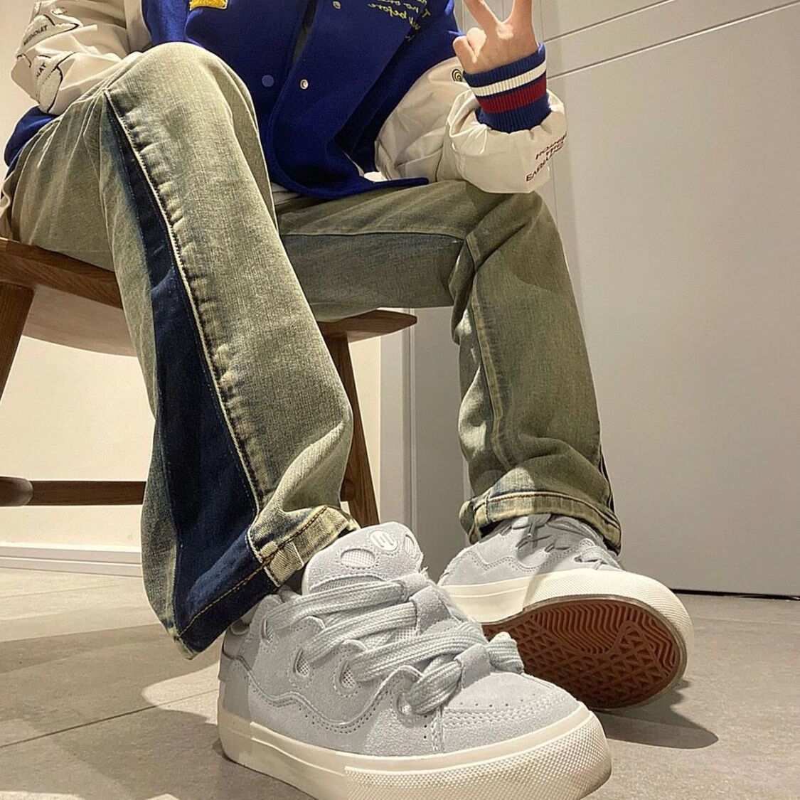 奔瑜裤子女秋冬天小个子女生显高阔腿休闲裤大码水洗黄泥色侧边拼接牛