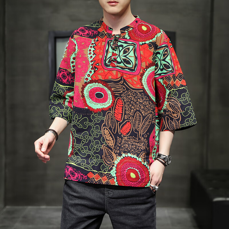 姬昔西双版纳服装男泰国男装云南风情短袖t恤东南亚风格上衣服 t01款