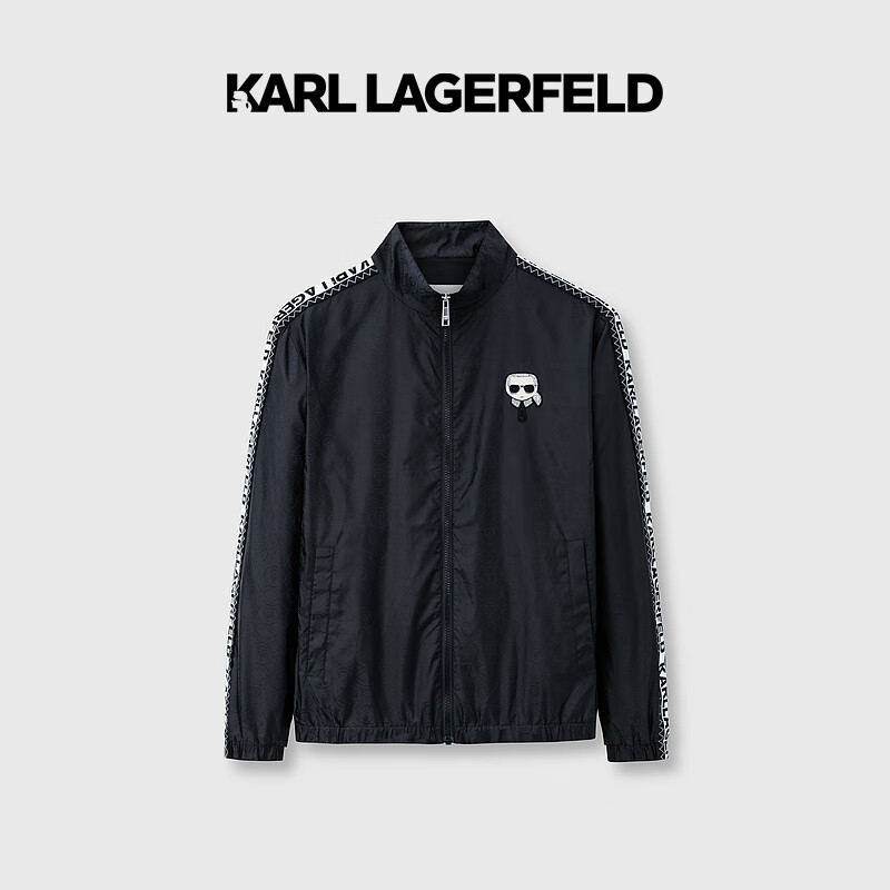 Karl Lagerfeld卡尔拉格斐轻奢老佛爷男装23春夏 立领刺绣运动休闲夹克外套 黑色 46