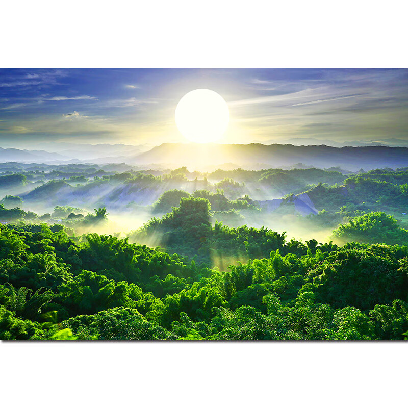 澳颜莱有山有水风景壁画 金太阳绿色森林风景画有山无水大自然意境