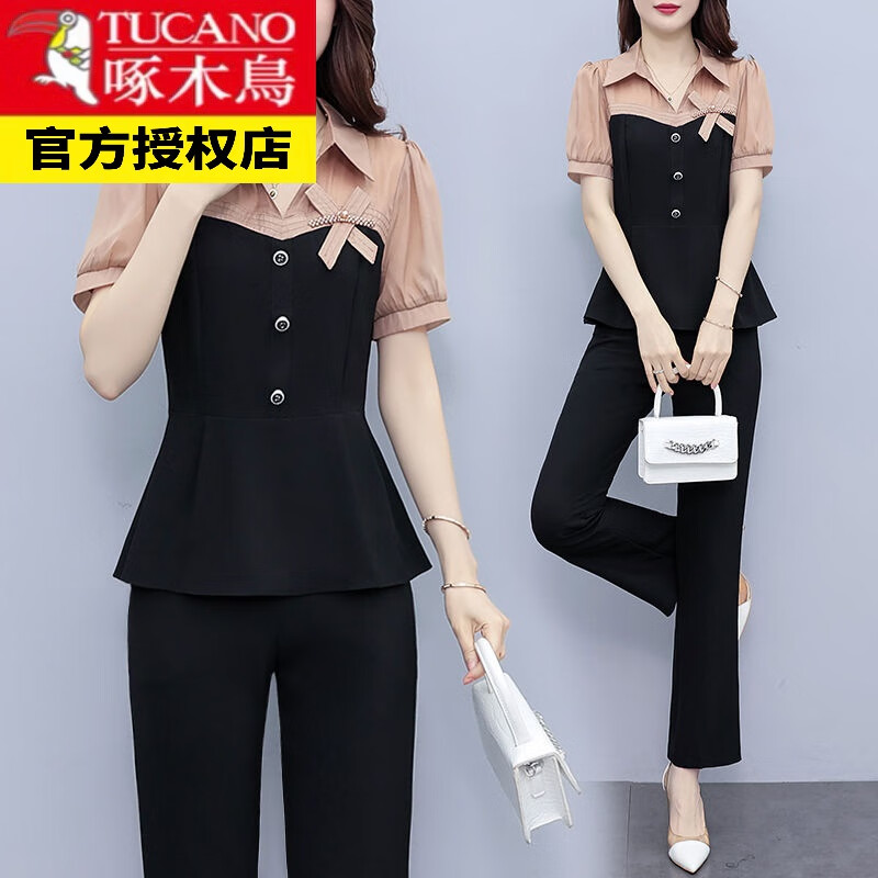 啄木鸟高档品牌时尚大尺码职业套装2024春秋女装新款洋气质休闲遮肉