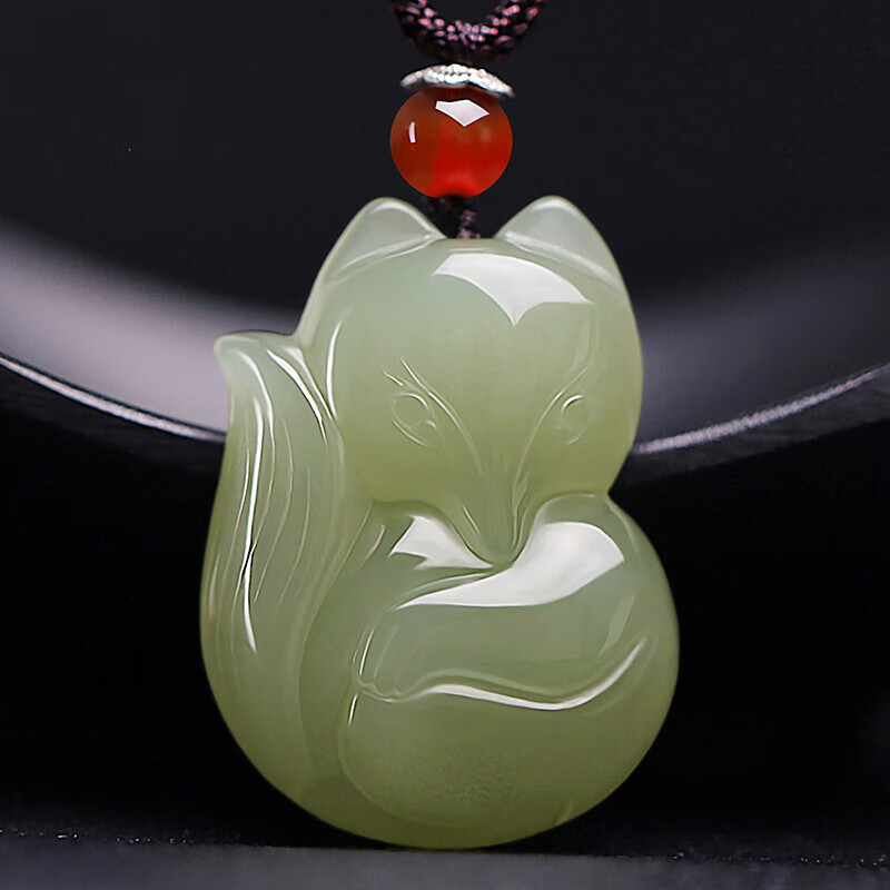 埃落芙(ailuofu)和田玉青玉狐狸吊坠湖水绿晴水男女爱情信物情侣雕刻