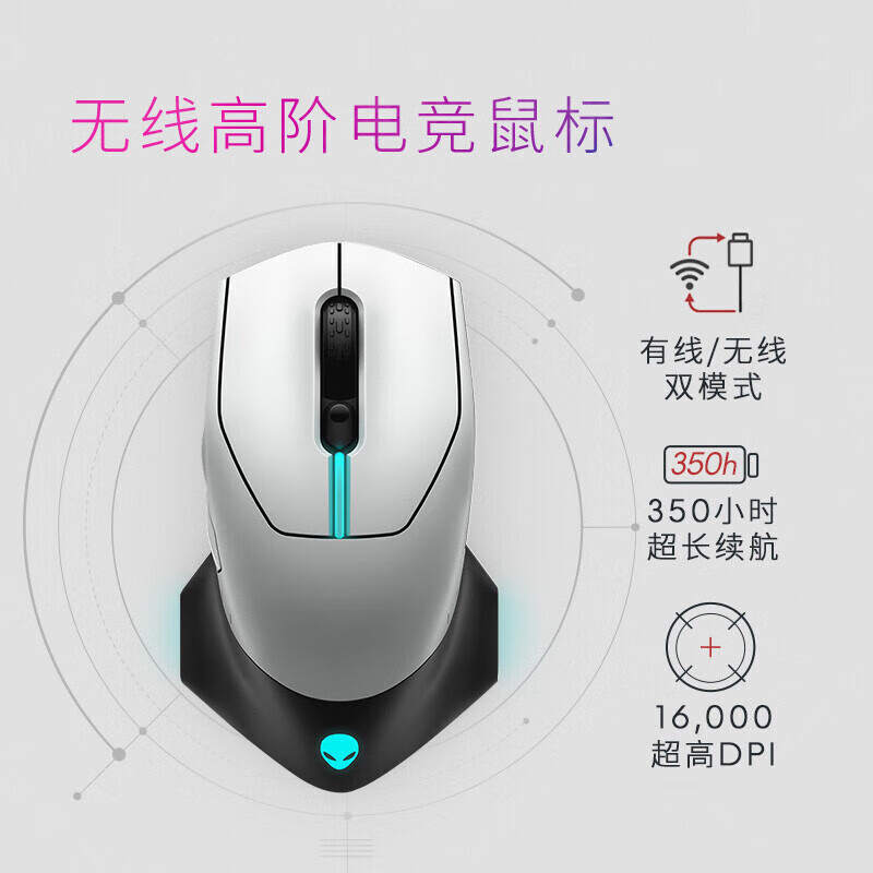 外星人（Alienware）610M+520H 鼠标耳机套装（无线游戏鼠标 电竞耳机）RGB高端电竞外设 送女友 白色