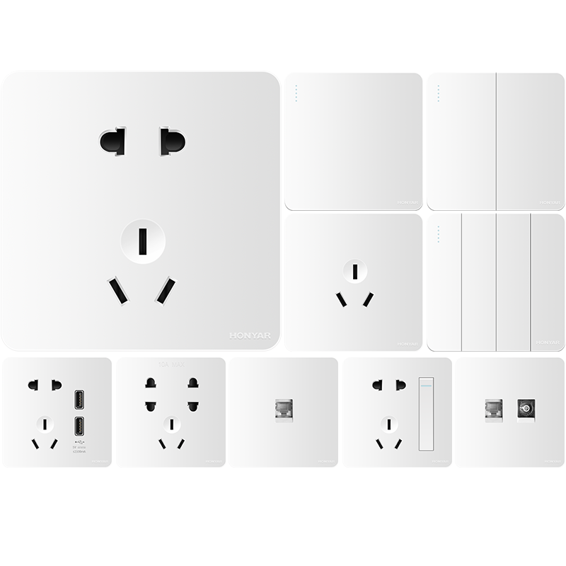 鴻雁X5插座面板開關(guān)三孔五孔六孔十孔一開雙開雙控空調(diào)防水 X5白色 七孔插座