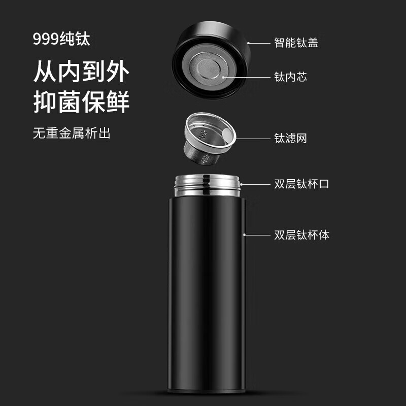 KENVLES英国品牌高档纯钛保温杯男士茶水分离养生泡茶水杯实用商务杯子 【纯钛抑菌】藏青蓝500ml礼盒装