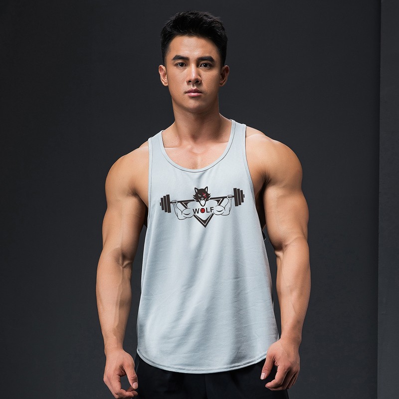 健身背心男士宽松工字肌肉训练速干衣透气吸汗弹力无袖健美服 银灰色