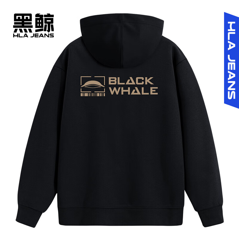 黑鯨海瀾之家旗下潮牌衛(wèi)衣男秋季大碼寬松套頭帽衫連帽外套 黑 2XL