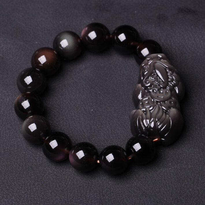 瓶凡天然冰种黑曜石貔貅手链 彩虹眼男士饰品手串 霸气男款礼物 珠子