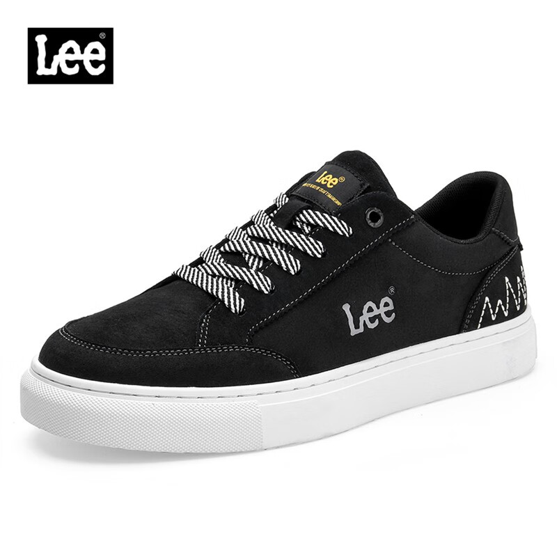 lee男士板鞋新款男鞋低帮休闲鞋透气百搭韩版运动板鞋子男 黑色 男款