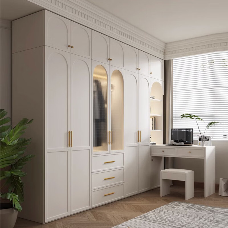 亿匠福2024新款法式衣柜家用卧室实木现代一体玻璃门收纳储物柜 0.8米两门衣柜