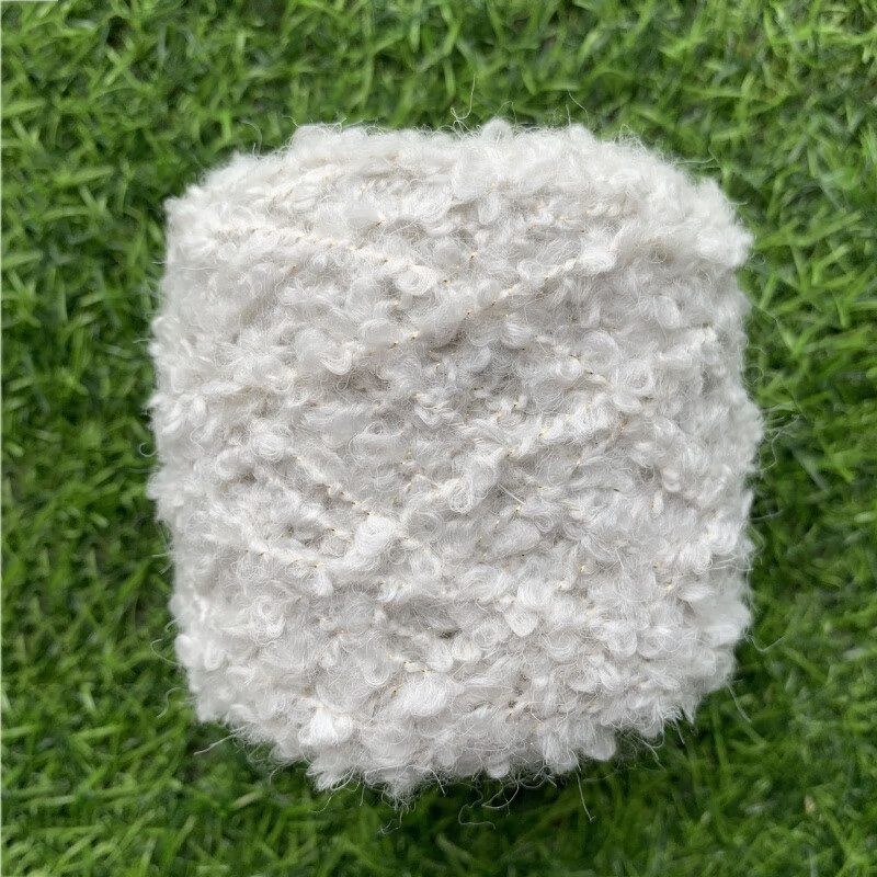 手工編織粗毛團(tuán)羊毛圈圈線毛線團(tuán)編織手混線圍巾毛材料包毛圈布混 米白