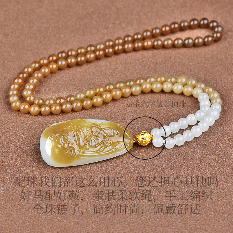 千载一玉【收藏孤品】和田玉观音吊坠男士足金顶珠羊脂白玉观音