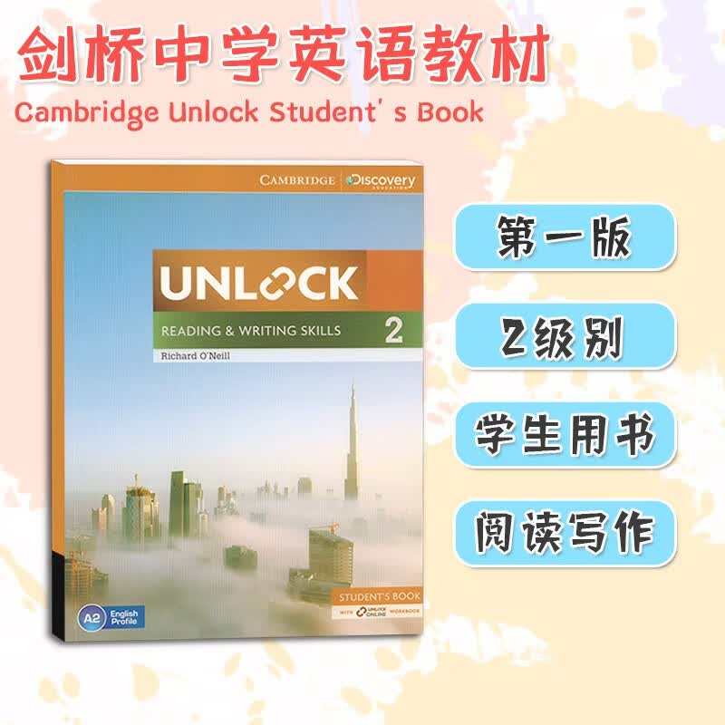 原版进口剑桥少儿英语教材Unlock Reading阅读写作Listening speaking 听力口语1/2/3/4级别听说读写批判思维练习册版英文书籍 UNLOCK 2级别级(阅读写作)