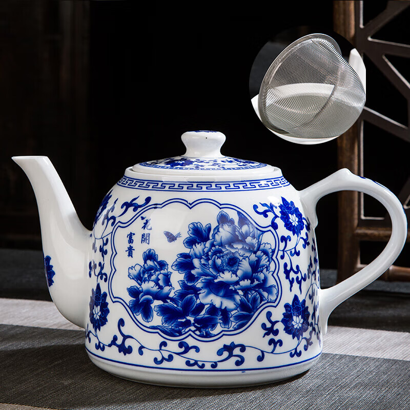 麟酷陶瓷泡茶壶大容量耐热景德镇陶瓷泡茶壶凉水壶 大号高温青花陶瓷