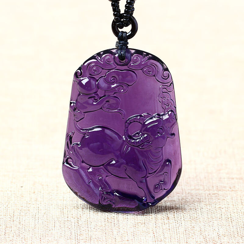 紫水晶牛泰保岁吊坠 本命年生肖吉祥物项坠牛形饰品 图片色