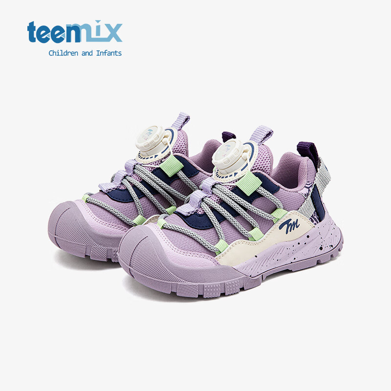 天美意童鞋男童运动鞋2024春季新款儿童软底透气休闲鞋 木槿紫/象牙白 37