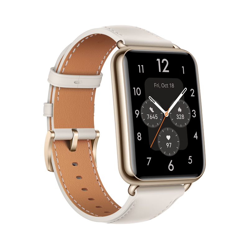 华为（HUAWEI）【女神礼物】手表女士款Watch fit智能穿戴运动心率睡眠2代可蓝牙通话门禁NFC防水97种运动模式 【时尚款月光白-含白色真皮表带】+小蛮腰酒红色表带