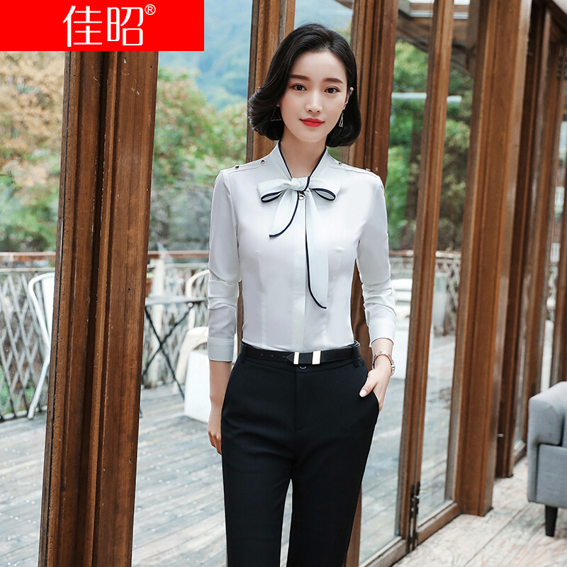 套装长袖工装新款面试正装女士ol系带衬衫套装工作服物业工作服女客服