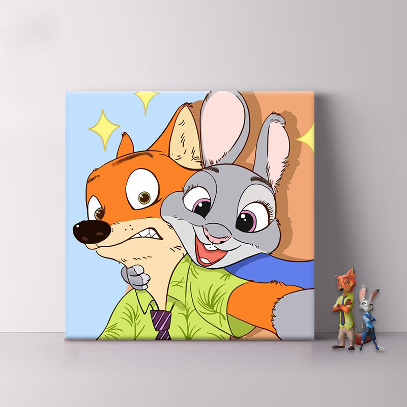 婕茵桐疯狂动物城diy数字油画卡通动漫朱迪兔尼克狐手工填色油彩装饰