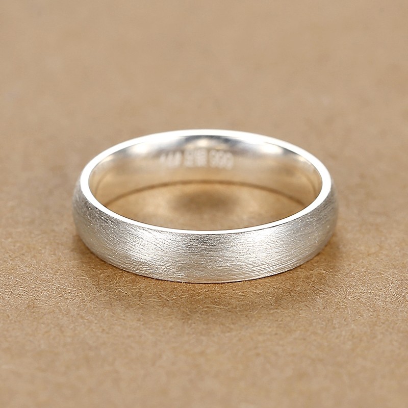 刻字定制 手工拉丝 999足银戒指 男士 女款一对 情侣对戒单身嘻哈时尚