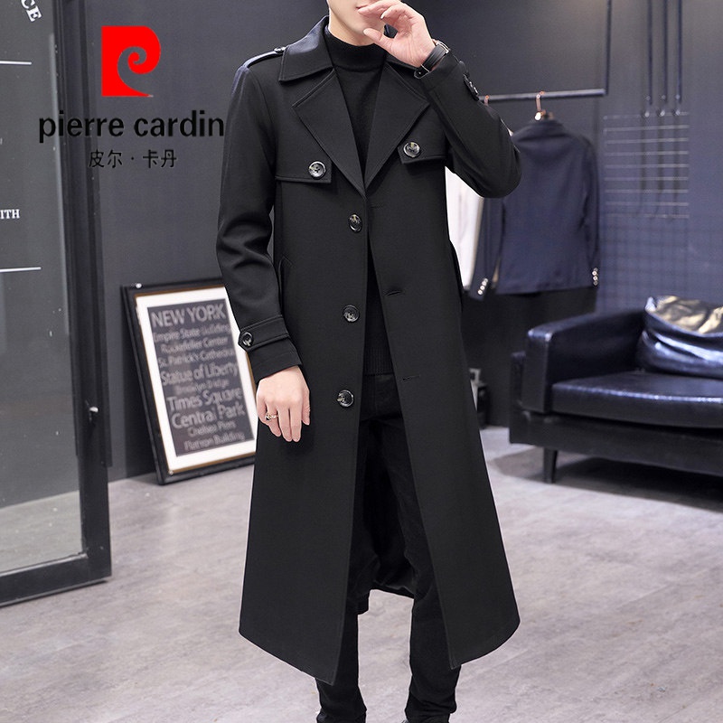 皮尔卡丹【轻奢高端】风衣男长款过膝春秋季韩版修身很长帅气大衣男装
