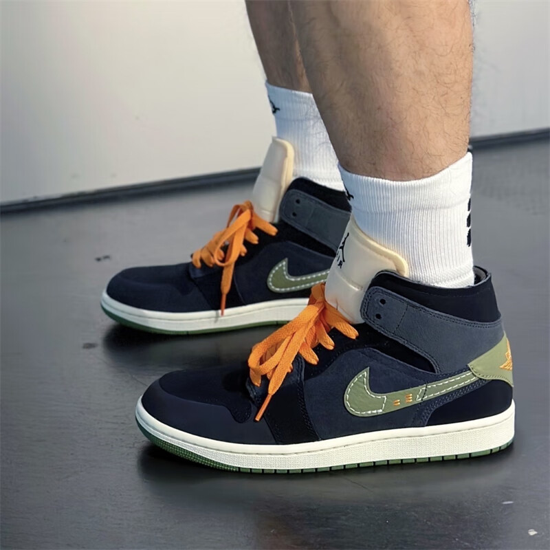 耐克(nike)air jordan 1 mid aj1 防滑耐磨 灰绿 男子复古休闲运动