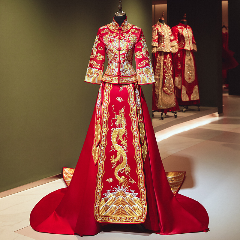 秀禾服新娘2021新款拖尾龙凤褂秀和婚纱中式新娘服结婚古装中国风秋冬