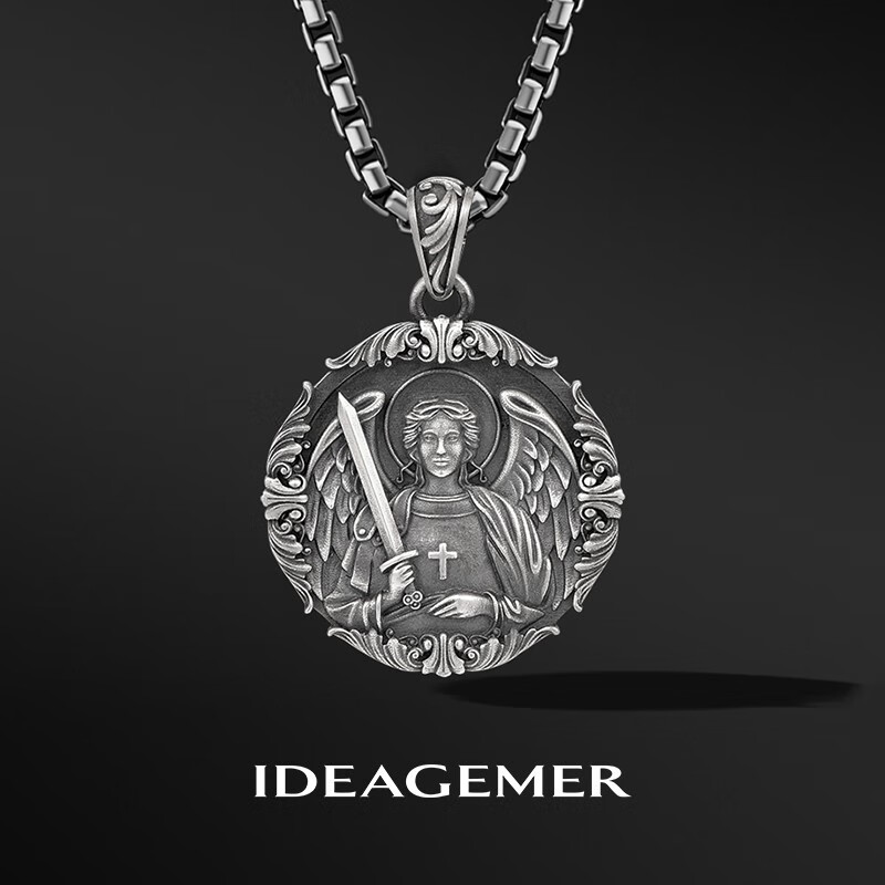 ideagemer925银大天使守护项链男士个性复古小众设计感痞帅百搭男生