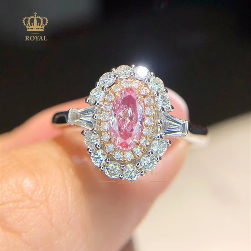 royalpick粉钻戒指女戒钻戒18k金粉色钻石送女朋友老婆求订结婚节生日