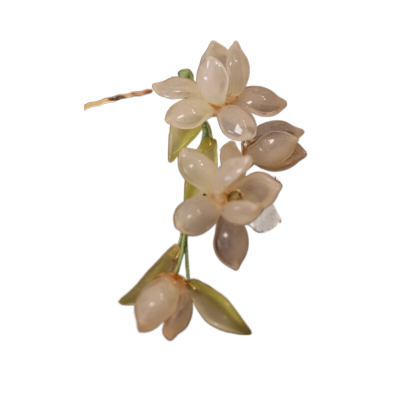 韓萊緹（HANLAITI）發(fā)梳插梳白玉蘭 琉璃花朵發(fā)簪女百搭丸子頭挽發(fā)頭飾 玉蘭花插梳