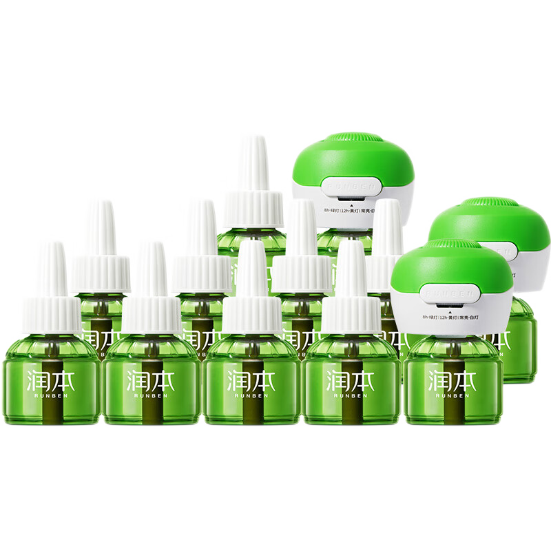 润本蚊香液无味定时电热蚊香液家用驱蚊液器防蚊液无烟 【3档定时款1居室】无味4液+1器