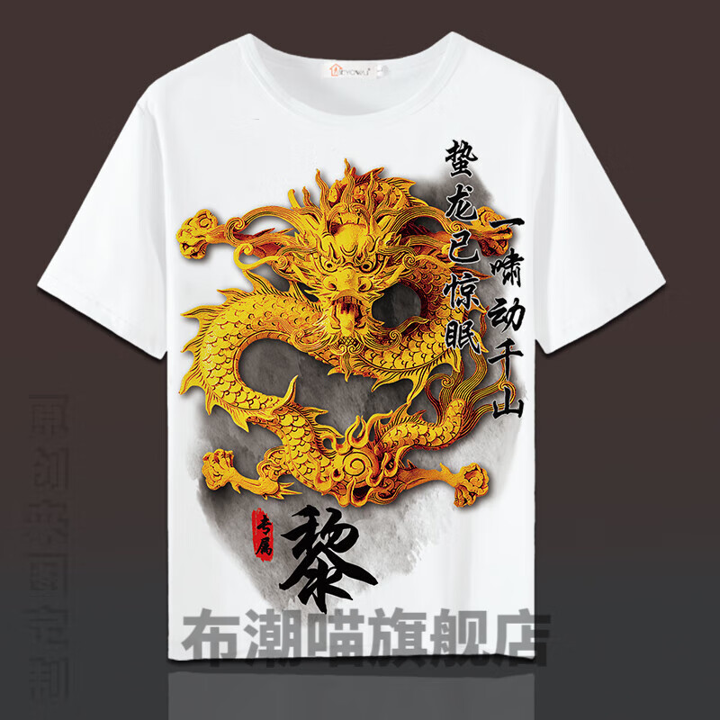 淯龙图腾短袖风龙图案印花t恤夏季百家姓创意定制文字汉字姓氏衣服 黎