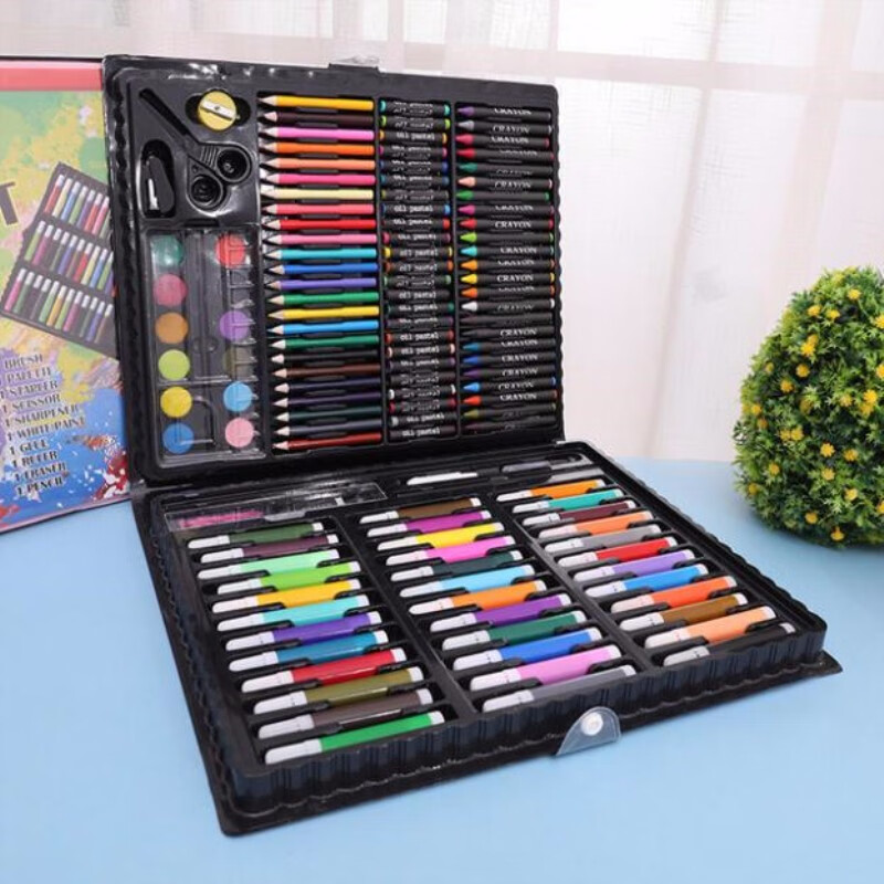 150件儿童彩笔水彩笔套装幼儿园小学生画画笔蜡笔套装绘画美术用品 黑色包装
