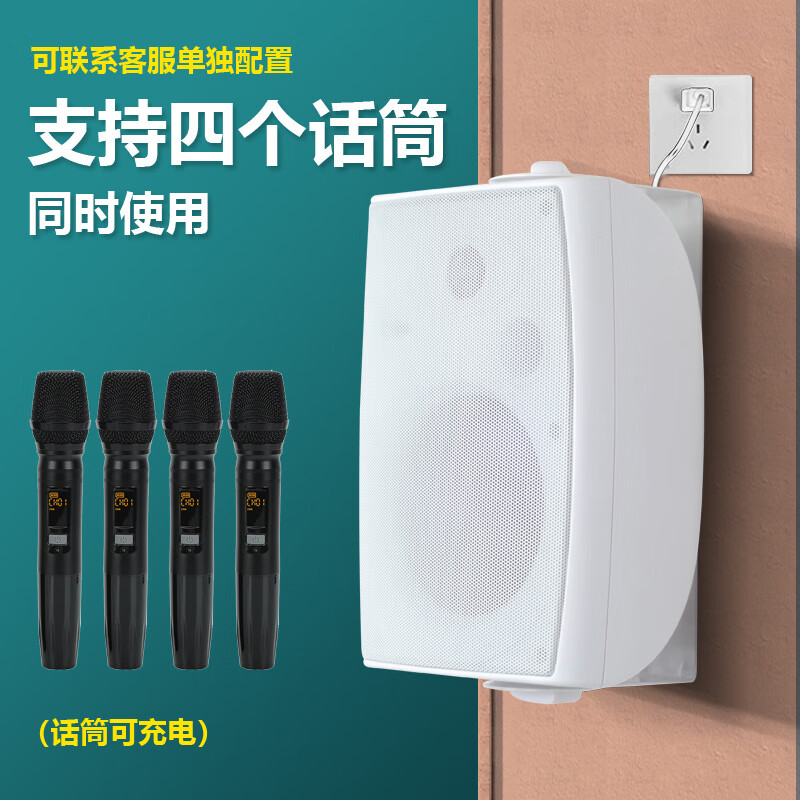 AITES舞蹈教室专用蓝牙壁挂音箱舞蹈室会议室带话筒重低音有源喇叭挂墙音响无线麦克风教学连一体机电脑 黑色主副音响+双话筒