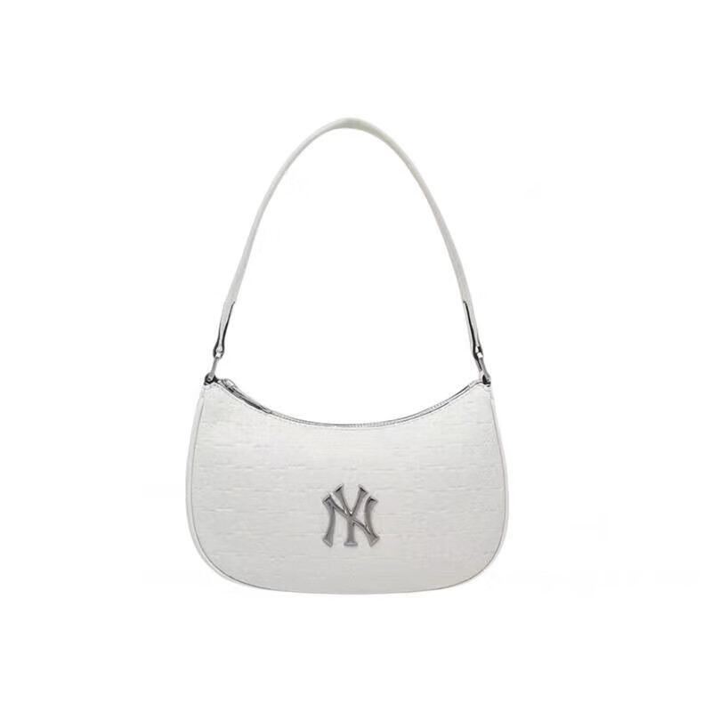 卡帝奢韩版女包ny手提包洋基队老花腋下包百搭金属压花皮质包 白色