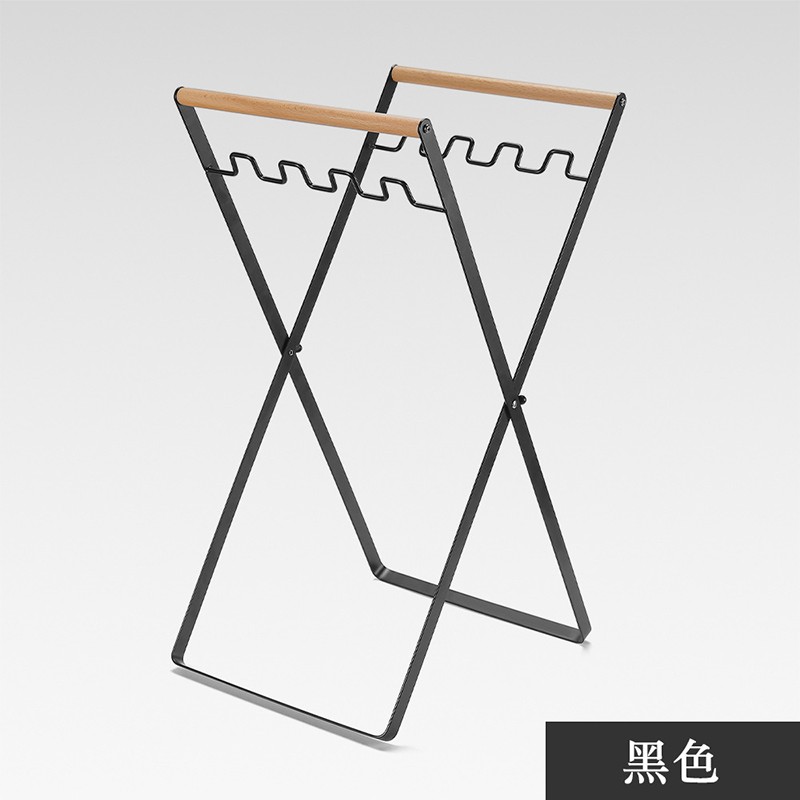 垃圾架收纳架家用厨房金属垃圾桶垃圾袋支架烧烤支架 木柄黑色铁架
