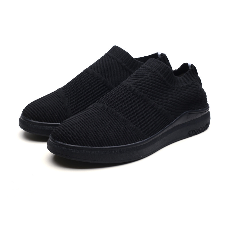 春秋新款男鞋户外休闲跑步鞋韩版飞织鞋男士透气运动鞋 黑色 39