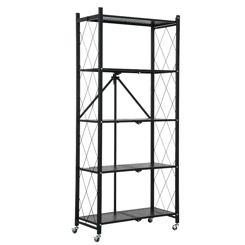 豫麦可 免安装可折叠厨房多层置物架 落地家用移动带轮折叠式杂物收纳架子 三层可折叠