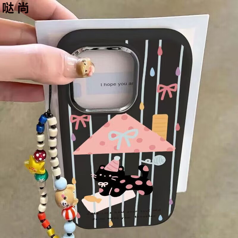 哒尚适用vivoX200手机壳Y36波点猫IQOOZ7可爱卡通Neo8硅胶软套S19PRO金属镜框防磨U1X防摔 【黑底房子波点猫+手链】 IQOO Neo8/IQOO Neo8PRO
