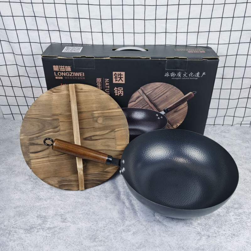 姿清章丘铁锅无涂层无油烟老式手工锻打不粘铸铁平低锅龙滋味炒锅 32