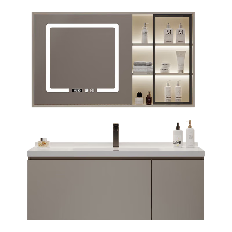 木夏經(jīng)年 奶油風(fēng)浴室柜組合陶瓷一體盆 衛(wèi)生間智能洗臉盆柜組合衛(wèi)浴洗手盆 0.7米背光方鏡