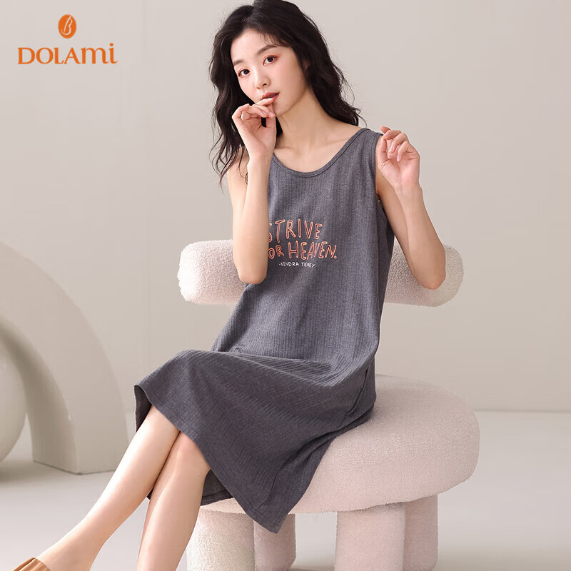 多拉美睡裙女夏纯棉背心简约套头休闲睡衣可外穿夏季薄款女士家居服 XL