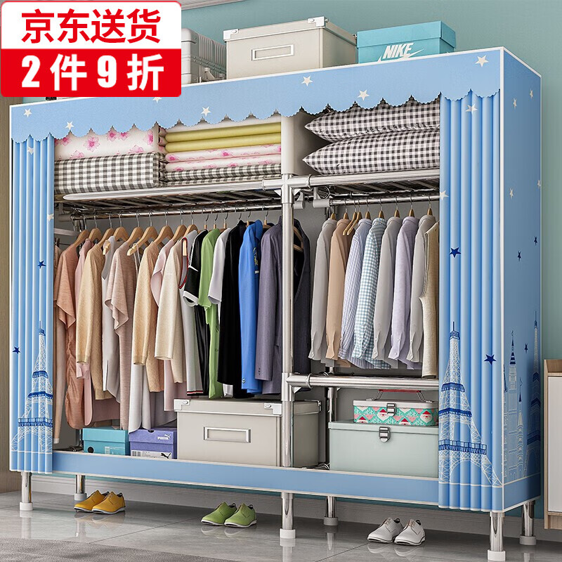 蜗家 布衣柜家用简易衣柜22管加粗全钢架合金衣柜出租屋双人宿舍卧室组装柜收纳衣橱寝室挂衣柜大号布衣橱 城堡铁塔【长146宽46高173】属于什么档次?