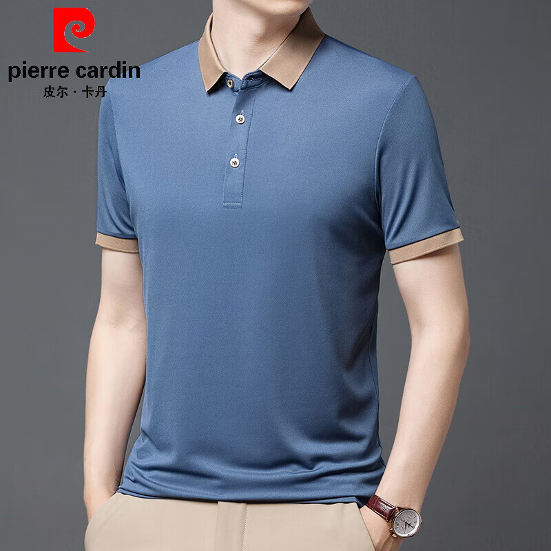 皮尔卡丹(pierre cardin)爸爸夏装中年男士短袖t恤纯色丝光棉商务薄