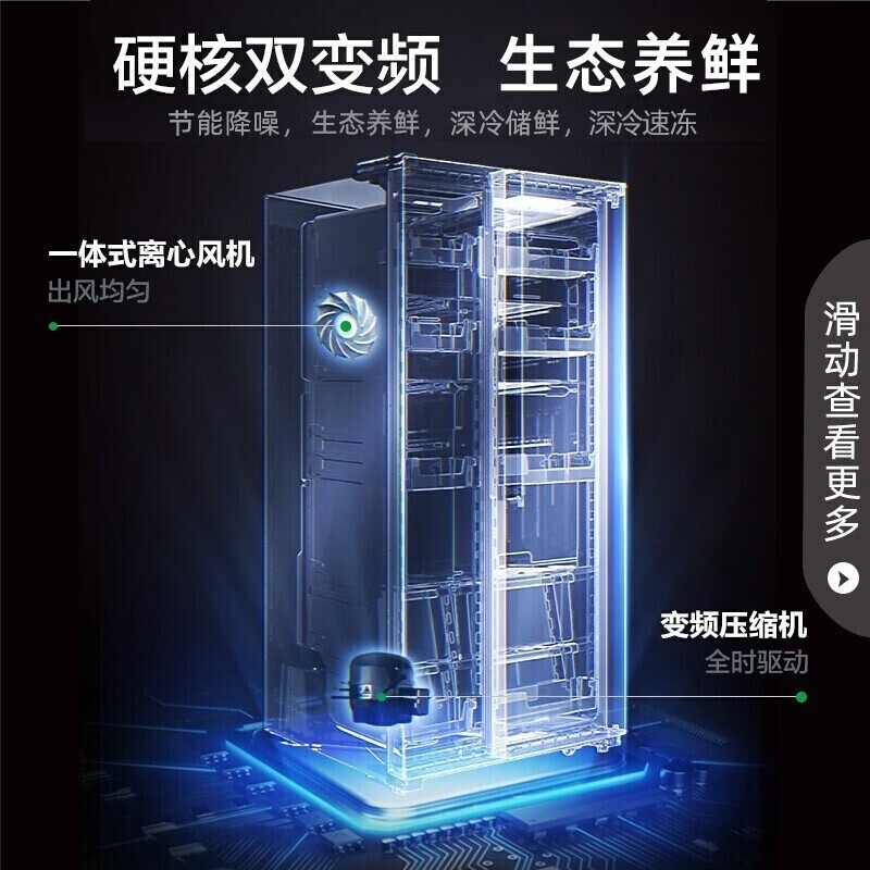 容声(Ronshen)636升变频一级能效对开门双开门电冰箱家用风冷无霜大容量节能BCD-636WD11HPA双层抽屉大冷冻