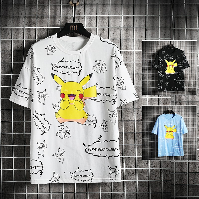 专帅时尚皮卡丘印花短袖t恤男生夏季潮流纯棉青少年潮牌ins网红情侣上