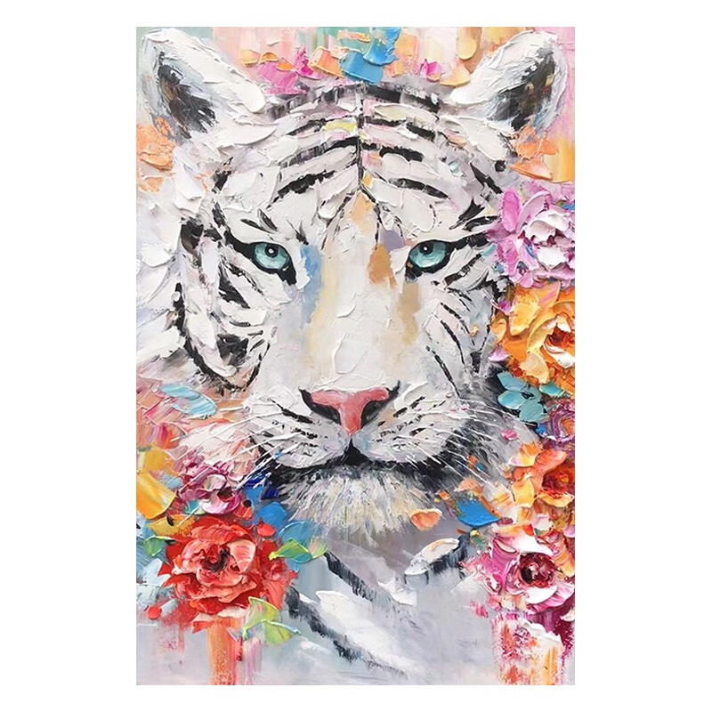 多巴胺老虎手绘油画客厅玄关动物肌理画抽象丙烯装饰画无边框挂 老虎